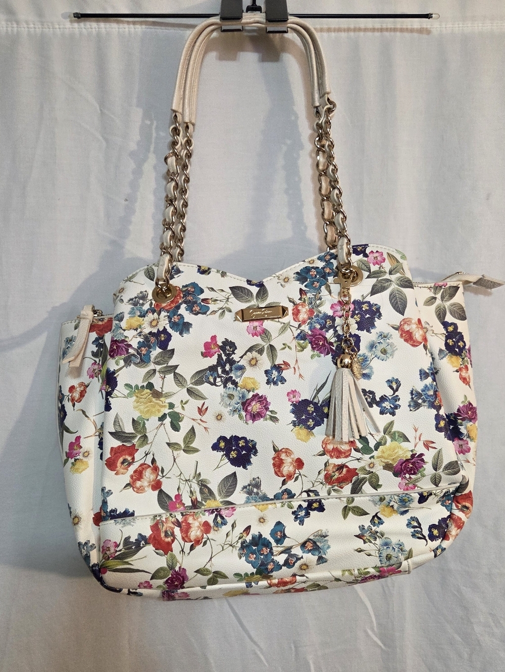 Jessica Simpson Large 3 Compartment Floral Tassel Tote Shoulder Hand Bag